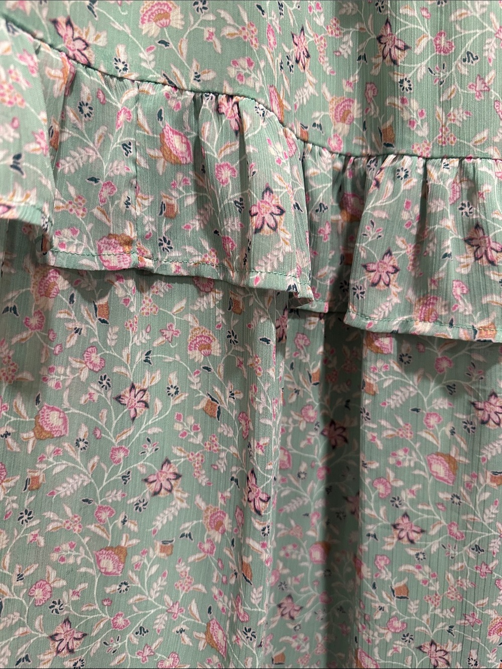 Wonderly Mint Green Tiered Floral Maxi Skirt with Pink Accents - Picture 3 of 3
